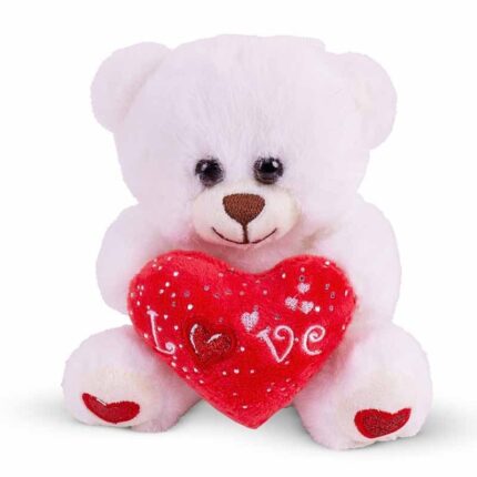 Amek Мало плишано мече во бела боја со срце Love, 15 cm
