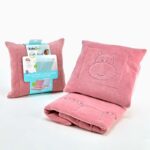 Baby Jem Сет ќебе и перниче од велур со хипопотам, розов – слика 2