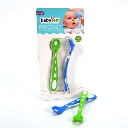 Baby Jem Сет 2 лажички со мек силиконски врв, сина и зелена – слика 2