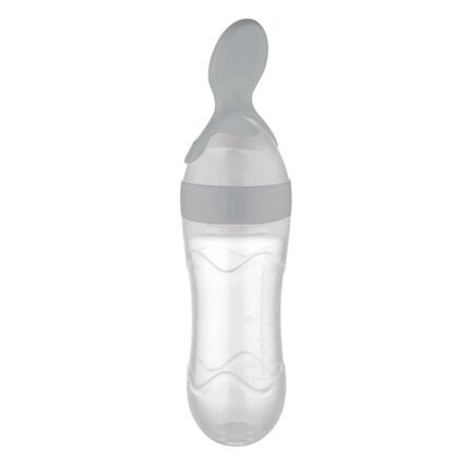 Baby Jem Силиконско шише со лажичка за пире, 90 ml, сиво