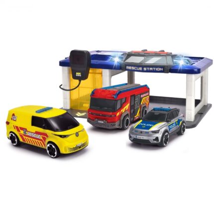 Dickie Toys Станица за спасување S.O.S Station со 3 возила, светло и звук