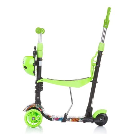 Chipolino Тротинет Kiddy Evo 3 во 1 со седиште и рачка за родител, зелен графити – слика 2