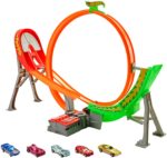Hot Wheels Action Power Shift Raceway track with loop and 5 cars