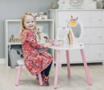 FreeON Дрвена тоалетна масичка со огледало и столче, еднорог – слика 3