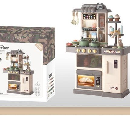 Детска кујна Home Kitchen со светло, музика и пареа, беж-сива