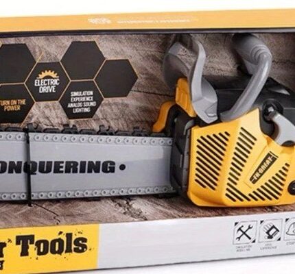 Детска моторна пила Power Tools со звук и светло, жолто-сива – слика 2