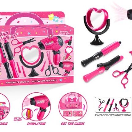 Козметички сет Pretend Styling Kit со фен, огледало и додатоци за фризура