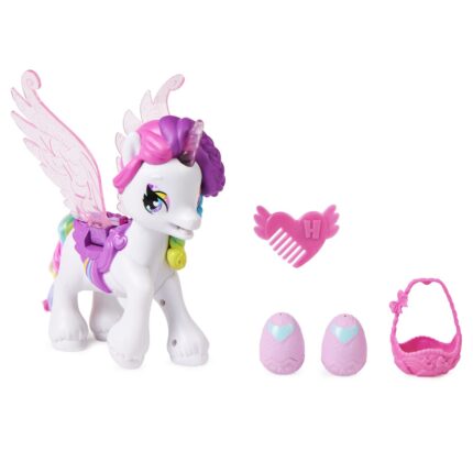 Hatchimals Интерактивен еднорог Hatchicorn Rainbow-cation со крилја и 2 бебиња