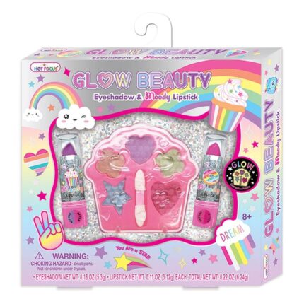 Hot Focus Детски сет за шминкање Glow Beauty, сенки за очи и 2 кармини