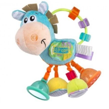 Playgro Kërcitëse Clip Clop gomarçe me rruaza dhe tekstura, 11 cm