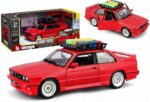 Bburago Eurotrek BMW M3 (E30) 1988 метален модел 1:24 со багаж, црвен – слика 2