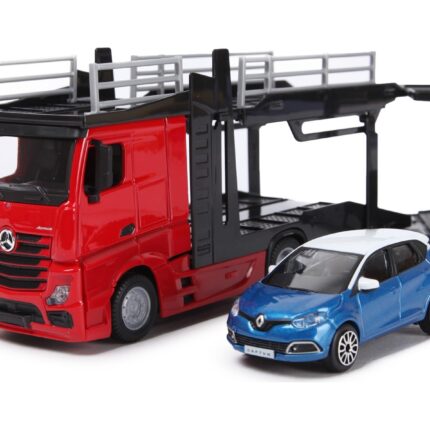 Bburago Mercedes-Benz Actros камион носач на автомобили 1:43, со автомобил – слика 2