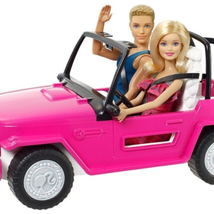 Barbie Џип за кукли Beach Cruiser со Barbie и Ken, розов