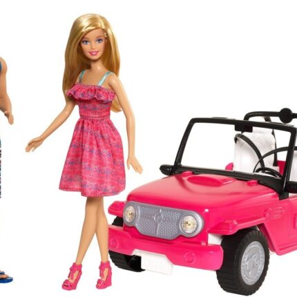 Barbie Џип за кукли Beach Cruiser со Barbie и Ken, розов – слика 2