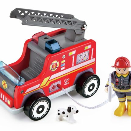 Hape Дрвено пожарно возило Fire Truck со пожарникар и куче