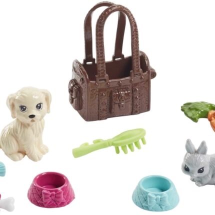 Barbie Кукла со миленичиња, кученце, зајаче и 7 додатоци – слика 2