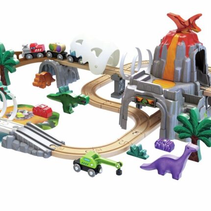 Hape Дрвен сет со пруга Dino Railway Adventure, 61 дел