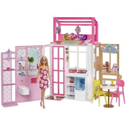 Barbie Куќа за одмор со кукла и кученце, на 2 нивоа