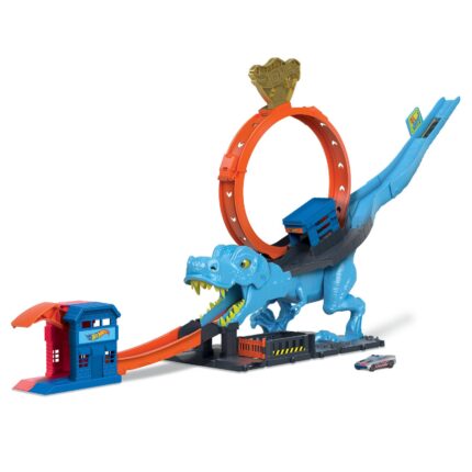 Hot Wheels City Патека Т-Рекс со лупинг и полициска станица, 1 автомобилче
