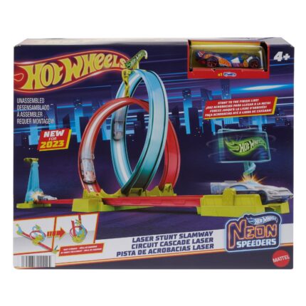 Hot Wheels Патека Neon Speeders Laser Stunt Slamway со двоен лупинг – слика 2