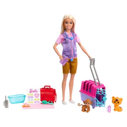 Barbie Кукла спасувачка на животни, со тигарче и мајмунче