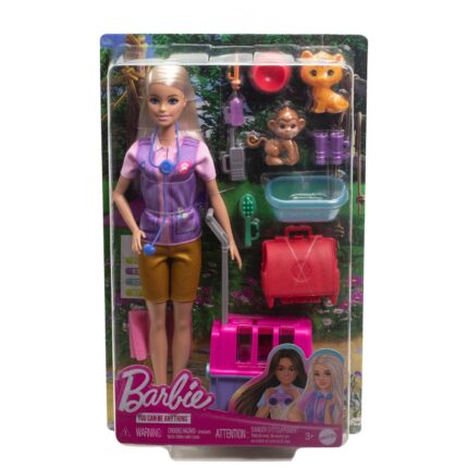 Barbie Кукла спасувачка на животни, со тигарче и мајмунче – слика 2