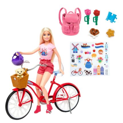 Barbie Кукла Pink Passport Холандија, со велосипед и кученце