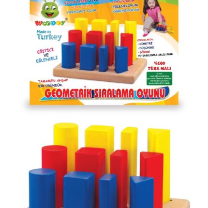 Woodoy Дрвена игра за редење Geometrik Şekilli Sıralama Oyunu, геометриски форми
