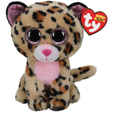 Ty Beanie Boos плишан леопард Livvie со розови детали, 15 cm