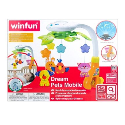 Winfun Музичка вртелешка за креветче Dream Pets, со проектор и 4 животинчиња – слика 2