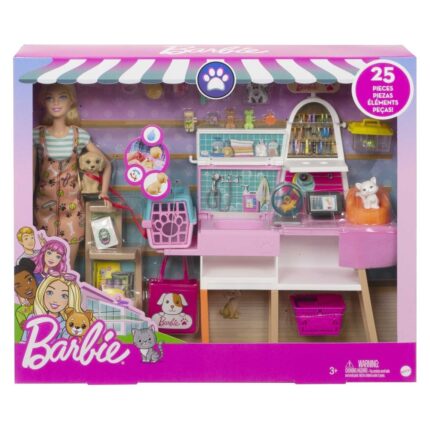 BARBIE Pet Shop playset with doll, over 20 accessories, GRG90