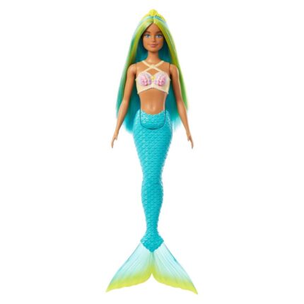 BARBIE Kukull sirenë Dreamtopia me flokë blu-verdhë dhe bisht ngjyrëturkez, HRR02
