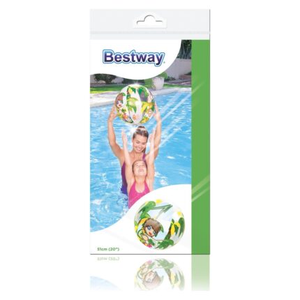 Bestway Топка за плажа Jungle Trek, проѕирна со мотив од џунгла, 51 cm