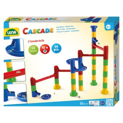 LENA Pistë me kaskadë për topëza Curve, 34 copë + 10 topëza prej xhami