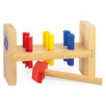 PlayWood Wooden Tac-Tac game with mallet and colourful pegs