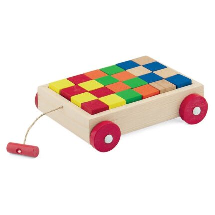 PlayWood Karrocë druri me tërheqje me 25 kuba shumëngjyrëshe