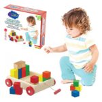 PlayWood Karrocë druri me tërheqje me 25 kuba shumëngjyrëshe