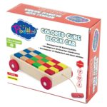 PlayWood Karrocë druri me tërheqje me 25 kuba shumëngjyrëshe