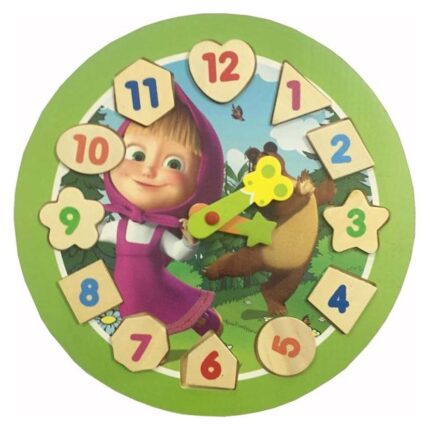 Orë prej druri për mësimin e kohës me numra në formë figurash