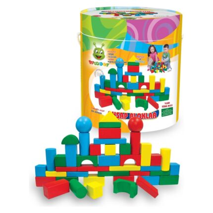 Woodoy Wooden blocks in assorted colors, 80 pieces in a bucket