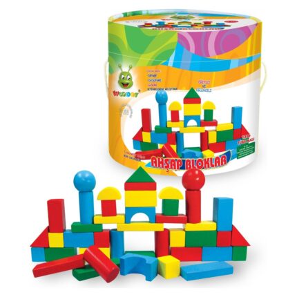 Woodoy Wooden blocks in assorted colors, 60 pieces in a bucket