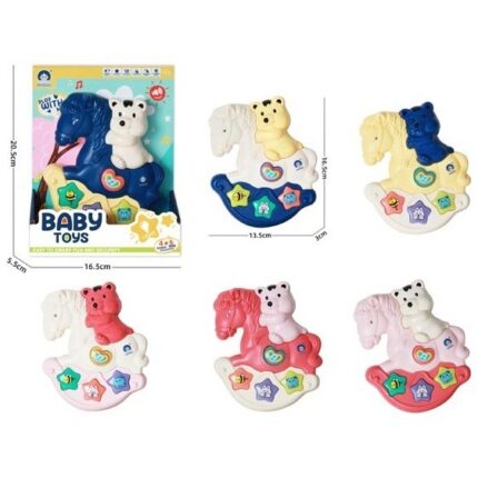 Baby rattle shaped like a rocking horse with a teddy bear, assorted colors