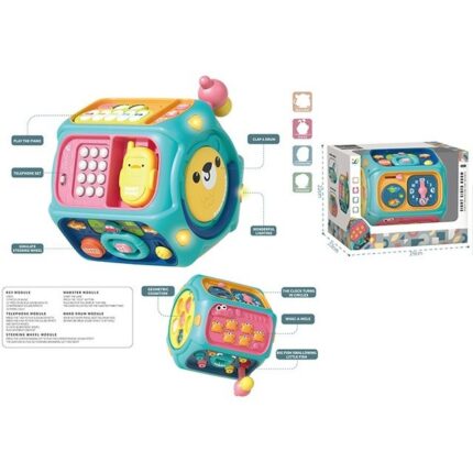 Educational musical cube for babies with piano, phone and steering wheel