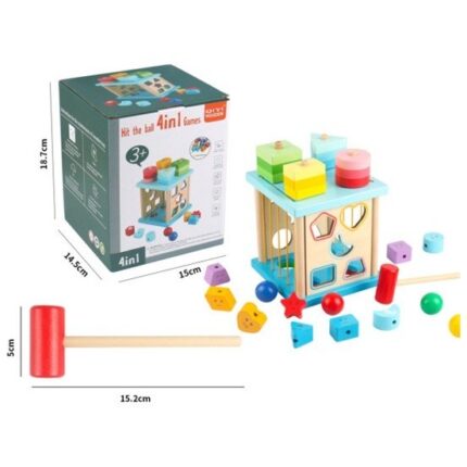QIYI Wooden educational cube 4-in-1 with mallet, sorter and balls