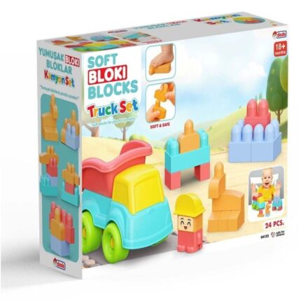 Dede Soft Bloki Truck Set soft blocks with dump truck, 24 pieces