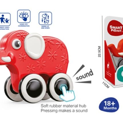 Pull Toy Little Elephant on wheels with sound, red