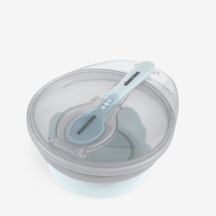 Kikka Boo Bowl with suction base, lid and spoon, 250 ml, blue