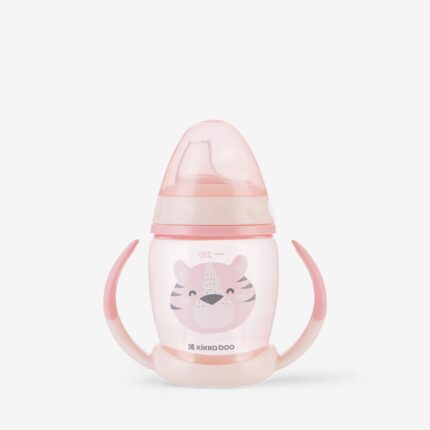 Kikka Boo Bottle with handles and silicone nipple Happy Face, 200 ml, pink