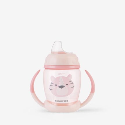 Kikka Boo Bottle with handles and silicone nipple Happy Face, 200 ml, pink