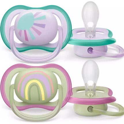 Philips Avent Çucël qetësuese ultra air 0–6 muaj, 2 copë, vjollcë dhe jeshile